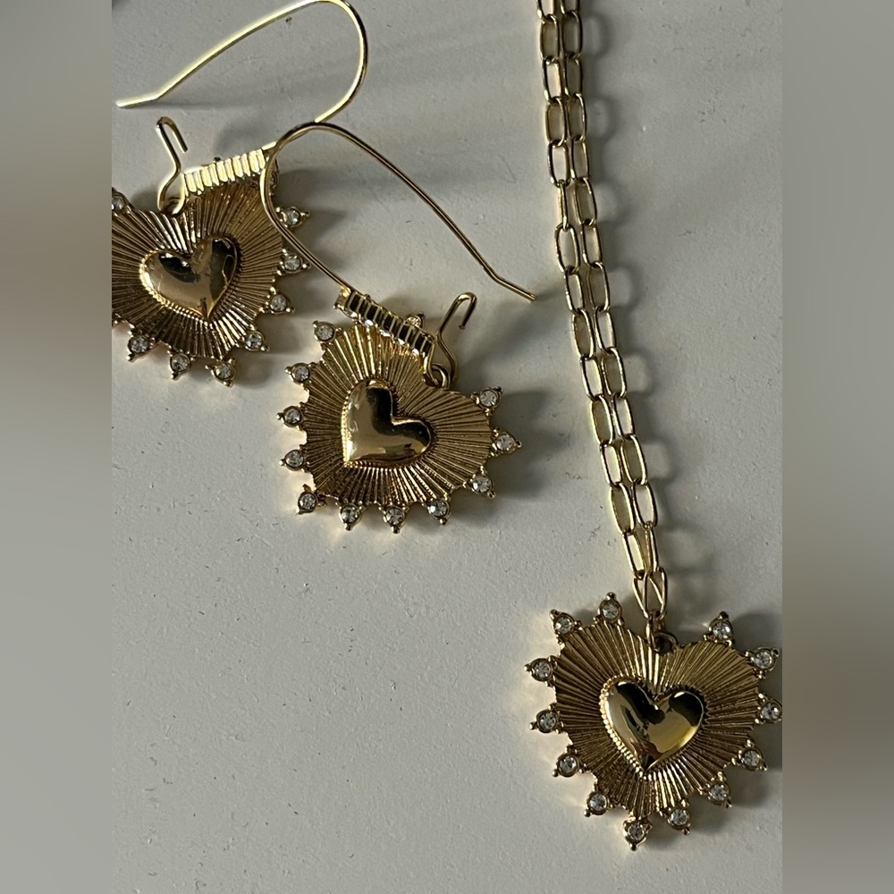 Gold Heart Pendant and Earring Set